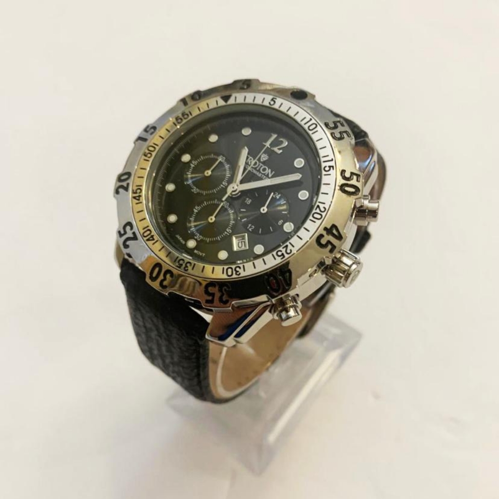 Croton Men's Chronomaster Black Genuine Shark Band Stainless Steel Watch